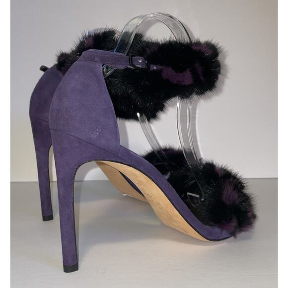 Stuart Weitzman Shoes Womens Size 8.5 Purple Fur Suede High Heel Sandals Strap - Picture 7 of 16